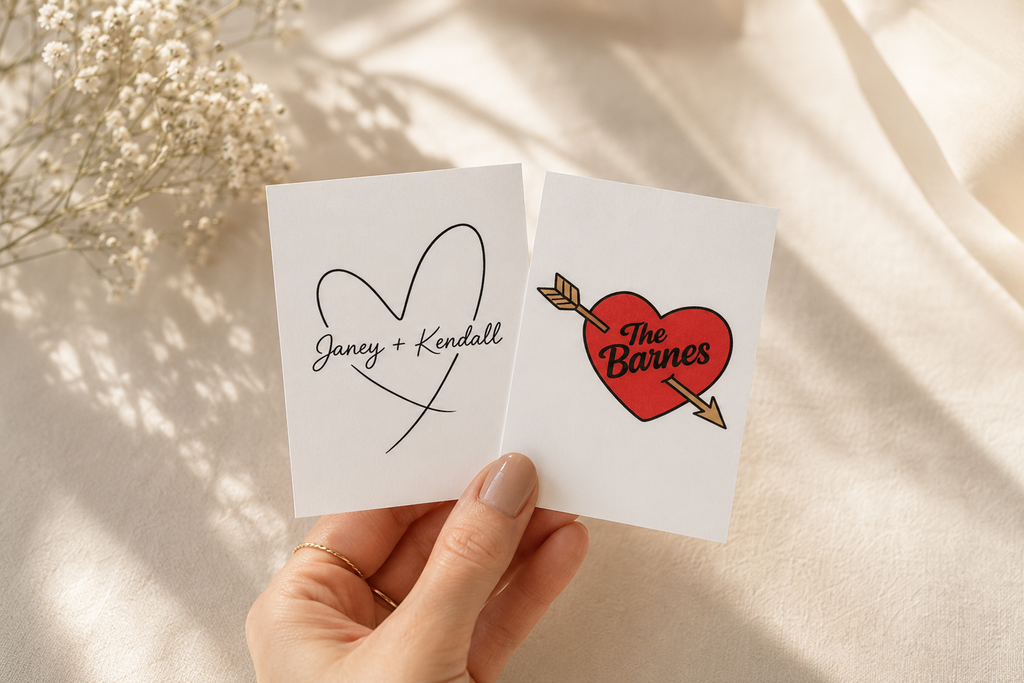 Custom Love Heart Temporary Tattoos | Personalised Name & Date Tattoos Australia