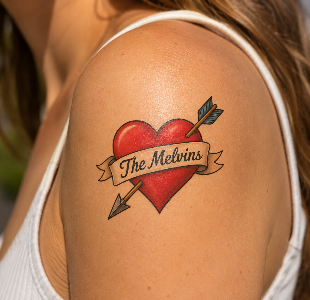 Custom Love Heart Temporary Tattoos | Personalised Name & Date Tattoos Australia