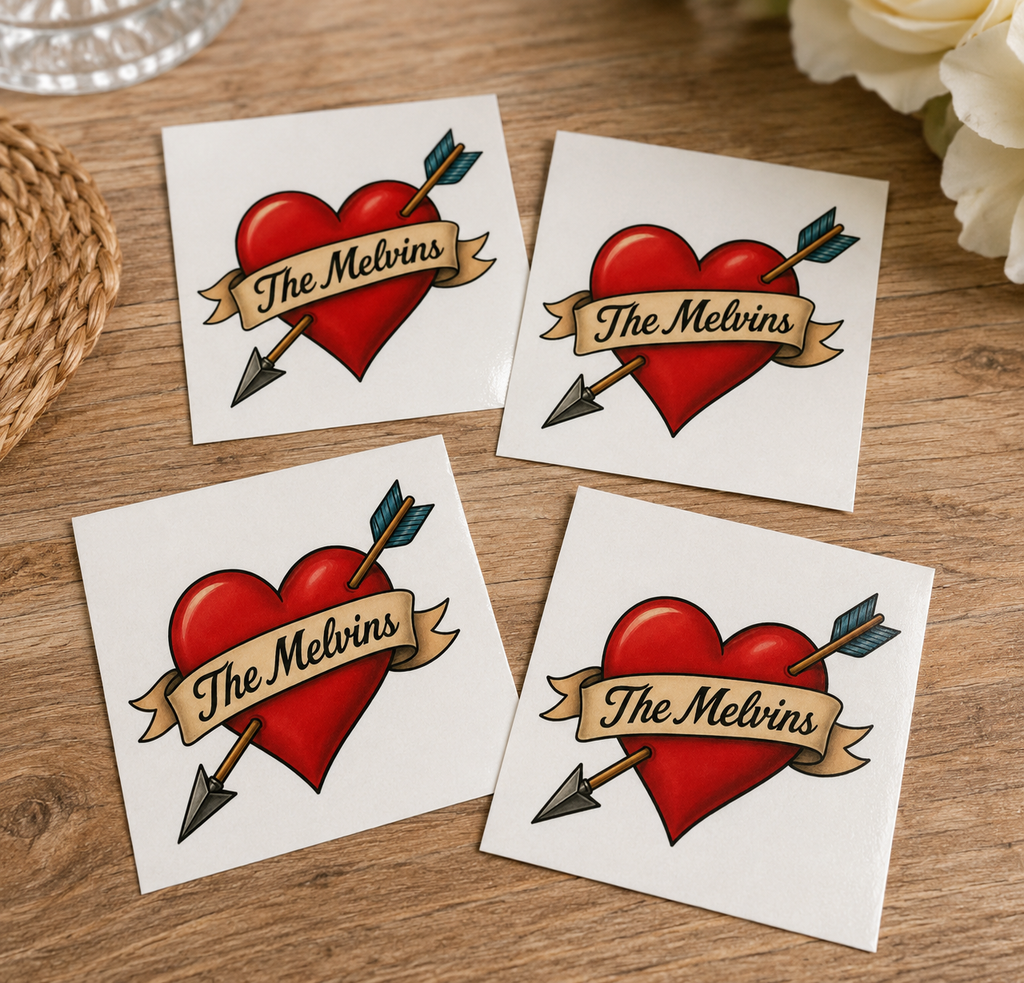 Custom Love Heart Temporary Tattoos | Personalised Name & Date Tattoos Australia