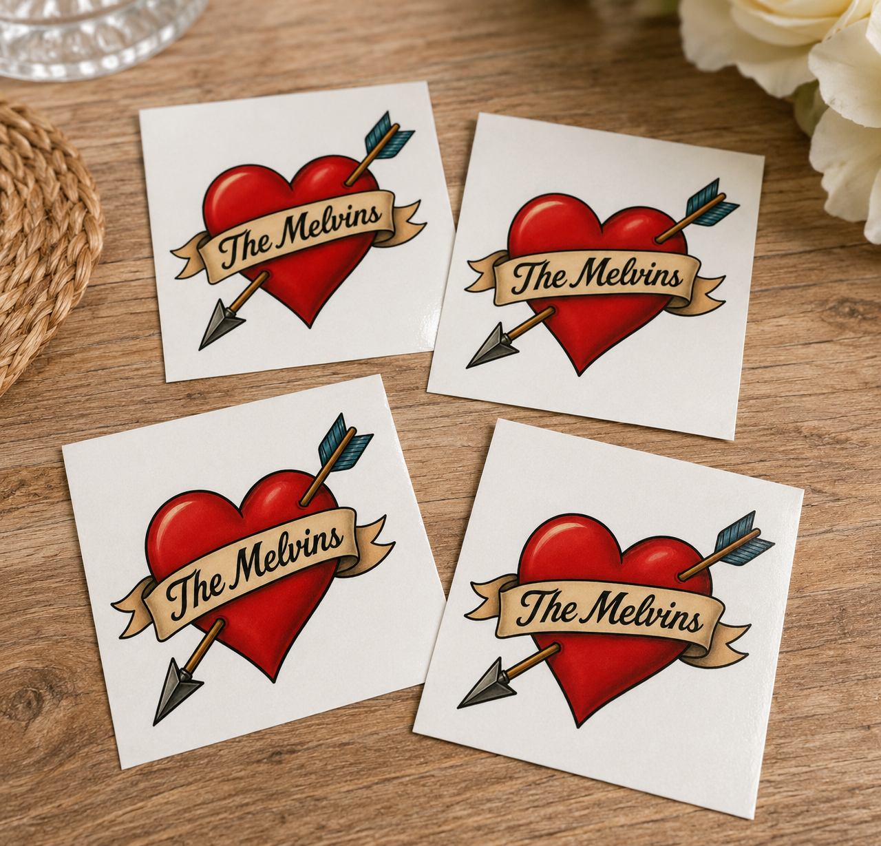 Custom Love Heart Temporary Tattoos | Personalised Name & Date Tattoos Australia