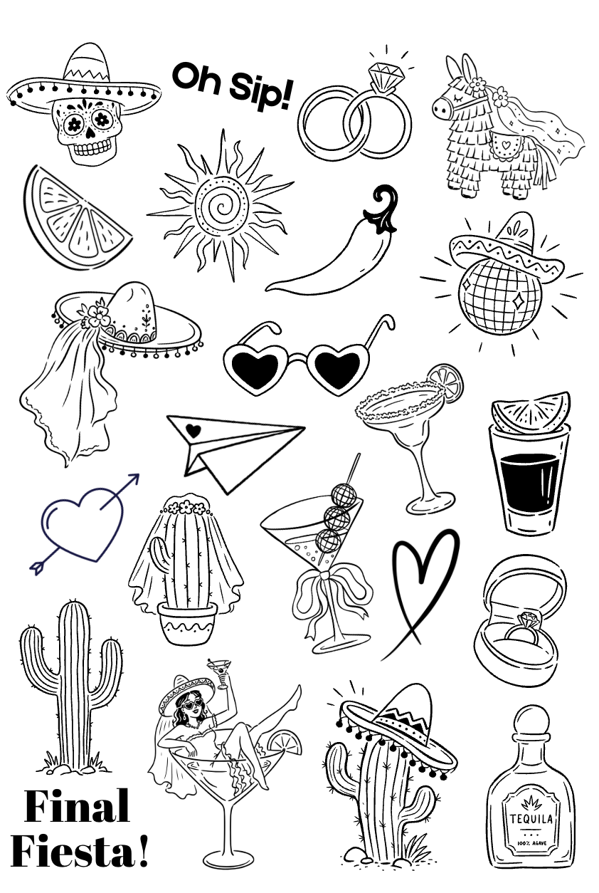 Final Fiesta Temporary Tattoo Sheets | Hens Party & Bachelorette Tattoos