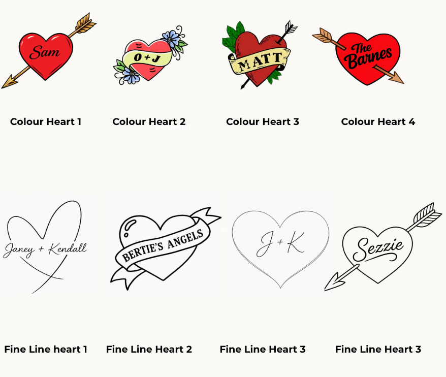 Custom Love Heart Temporary Tattoos | Personalised Name & Date Tattoos Australia