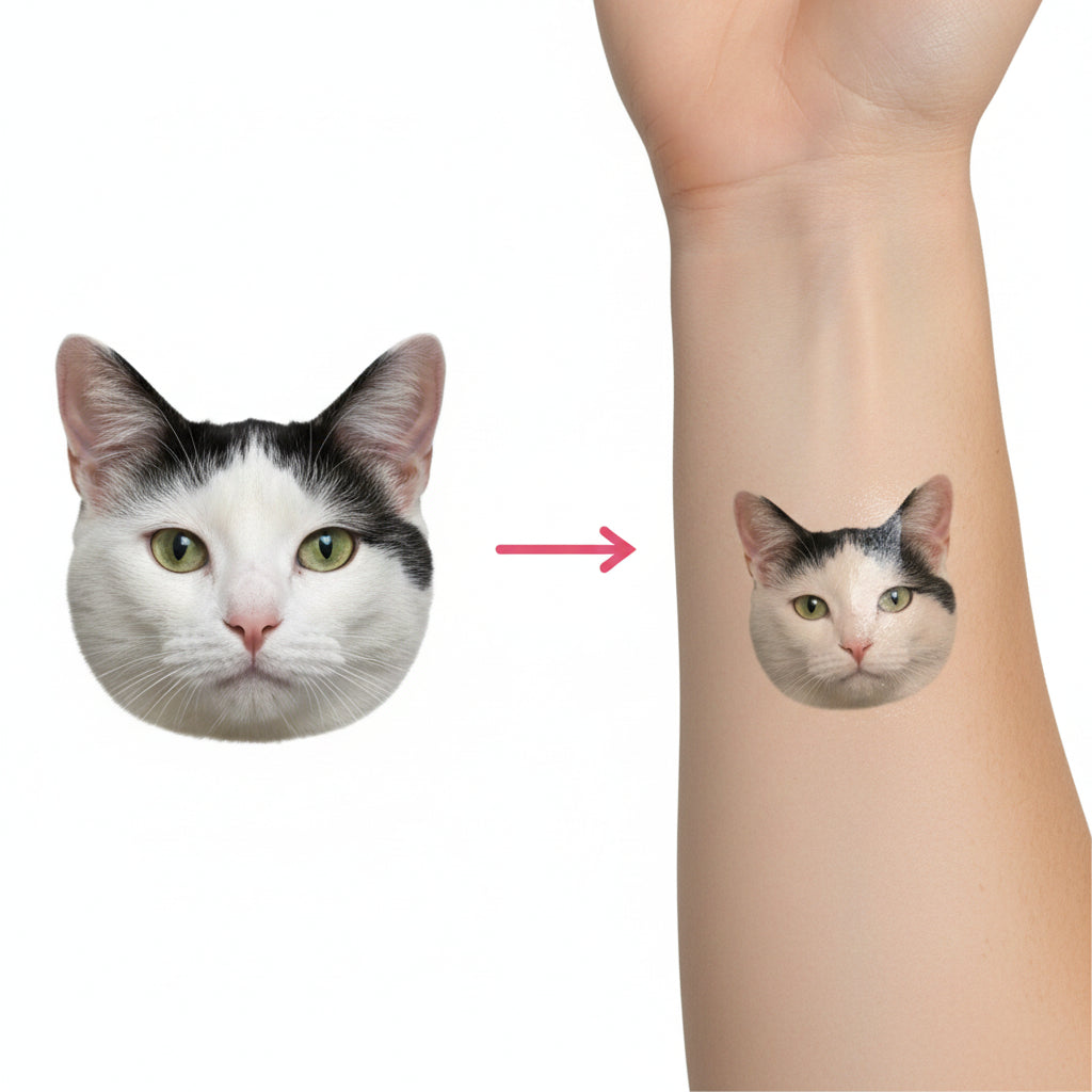 Cat with a tattoo of itself on a person's arm