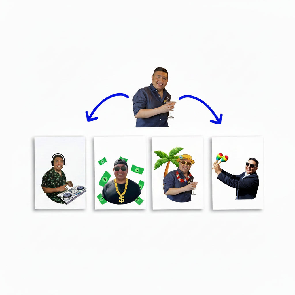Promotional graphic for 'Crafty Excuse' with images of people and text encouraging creativity with props or backgrounds.