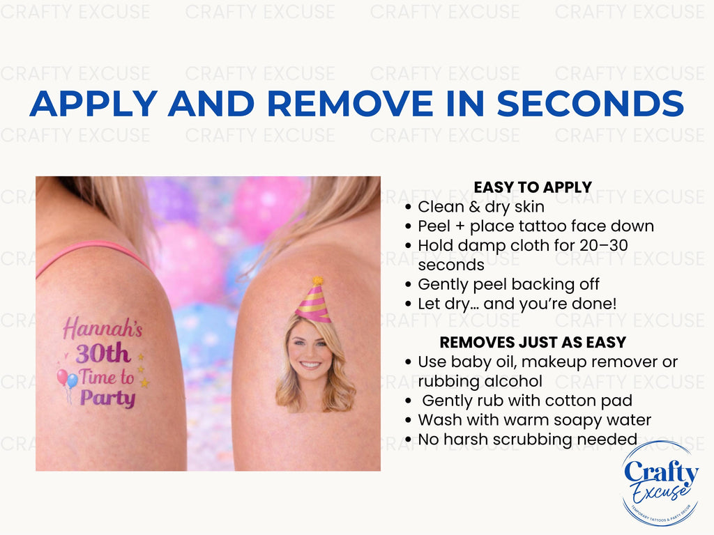 Custom Face Temporary Tattoos | Personalised Photo Tattoos for Parties & Events